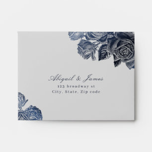 Luxe rose navy vintage botanical wedding RSVP Envelope