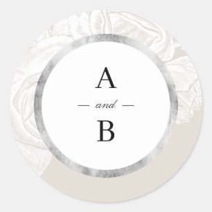 Luxe rose neutral vintage floral wedding monogram classic round sticker
