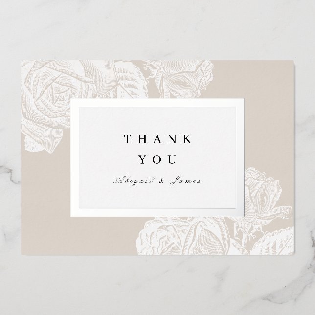 Luxe rose silver beige vintage botanical thank you (Front)