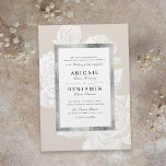 Luxe rose silver neutral vintage botanical wedding invitation<br><div class="desc">Bold faux gilded silver frame surrounded by vintage botanical floral in neutral beige and white,  elegant and classic. Great for modern classic wedding,  vintage wedding in spring. Customising the background colour as you wish. 
See all the matching pieces in the collection.</div>