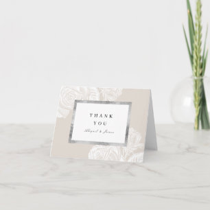 Luxe rose silver neutral vintage botanical wedding thank you card