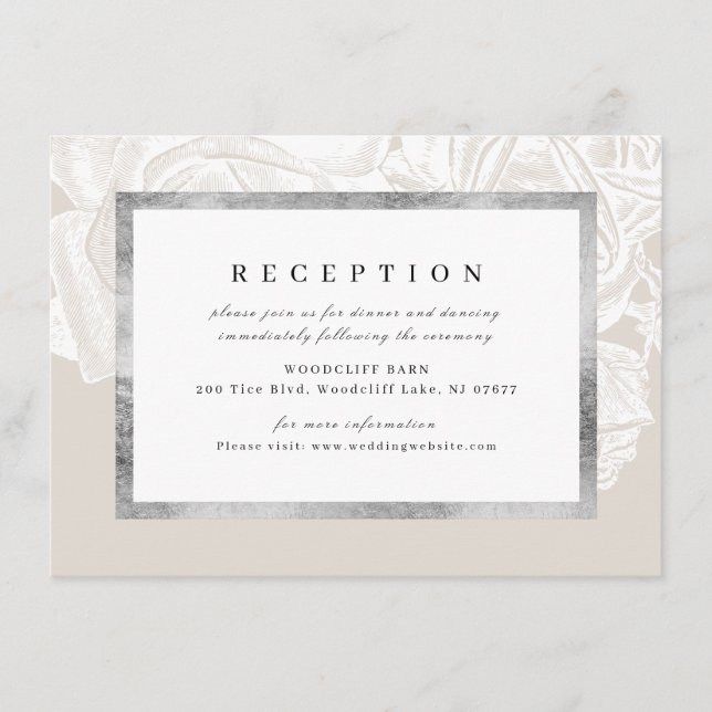 Luxe rose  vintage botanical wedding reception enclosure card (Front)