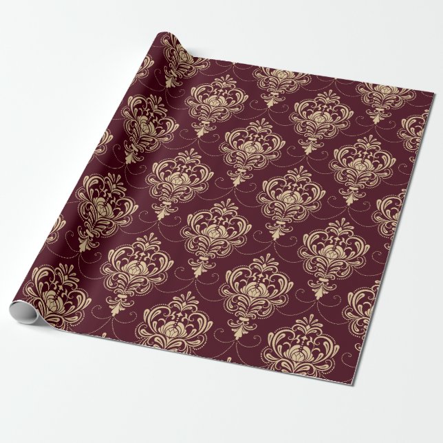 Luxe Royal Damask Gold Ornamental Pattern Wrapping Paper (Unrolled)