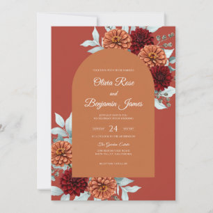 Luxe Rust Orange Dahlia Wedding Invitation