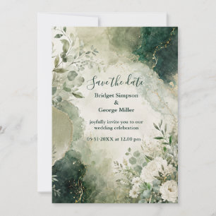 Luxe Sage Emerald Wedding Floral Collage Invitation