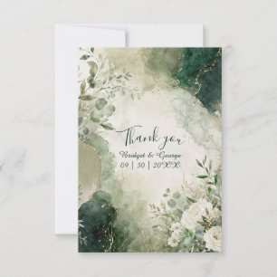 Luxe Sage Emerald Wedding Floral Collage Thank You Card