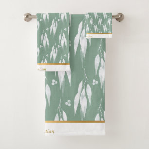 LUXE SAGE GREEN EUCALYPTUS DESIGN TOWEL SET