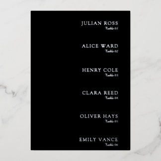 Luxe Silver Foil Black Wedding Name Tag Place Card