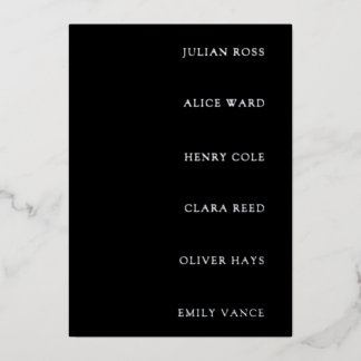 Luxe Silver Foil Black Wedding Name Tag Place Card