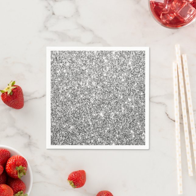 Luxe Silver Glitter Party Paper Napkin (Insitu)
