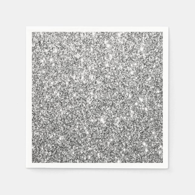 Luxe Silver Glitter Party Paper Napkin (Front)