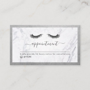 Luxe Silver & Marble Eyelash Beauty Appointment Business Card