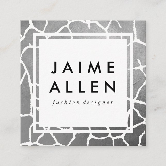 Luxe Silver Pattern Square Business Card (Front)