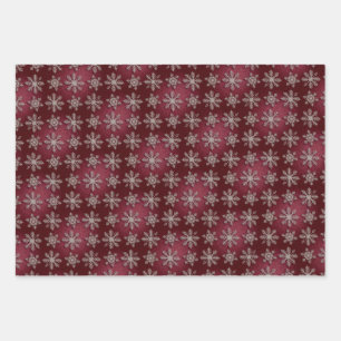 Luxe Silver Snowflakes Red Glitter Gift Wrap Set