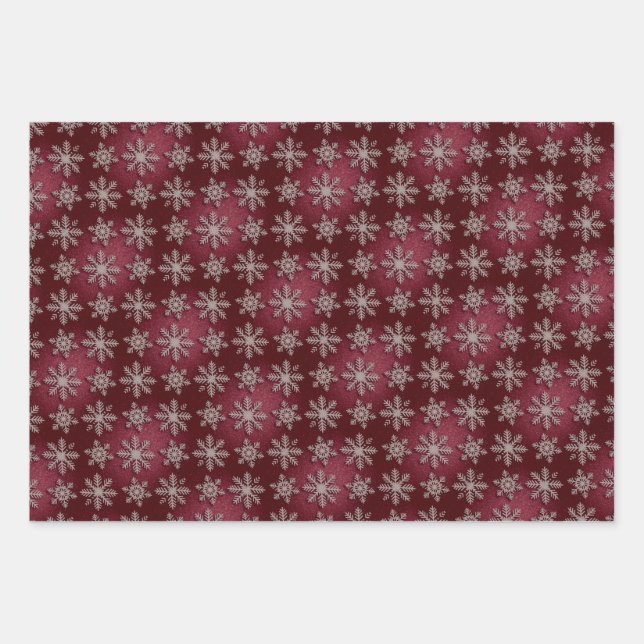 Luxe Silver Snowflakes Red Glitter Gift Wrap Set (Front)