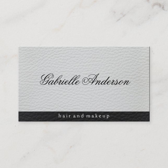 Luxe Simple White and Black Leather Business Card (Front)