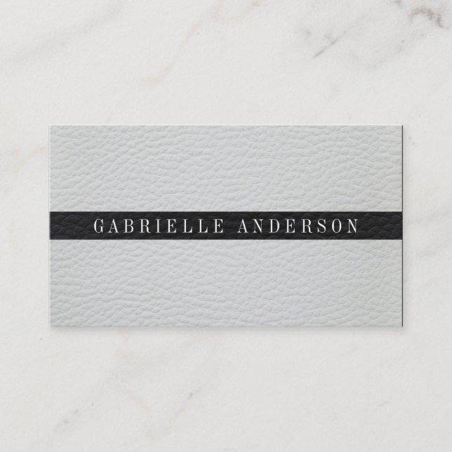 Luxe Simple White and Black Leather Business Card (Front)