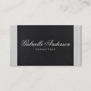 Luxe Simple White and Black Leather Business Card