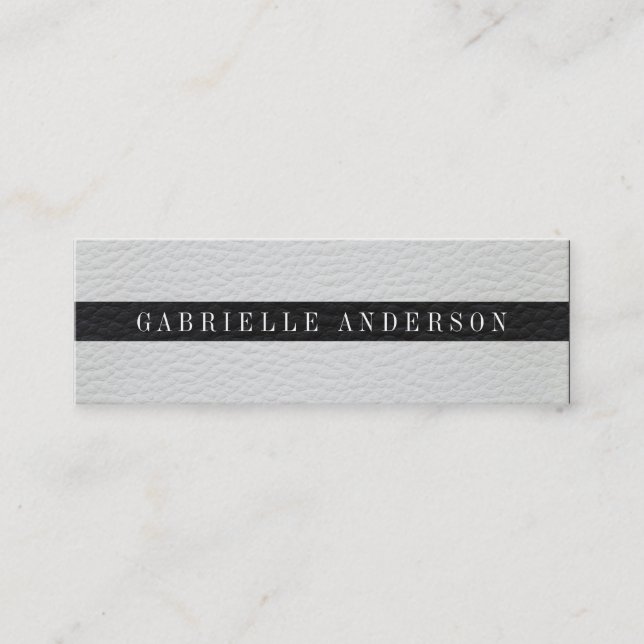 Luxe Simple White and Black Leather Mini Business Card (Front)