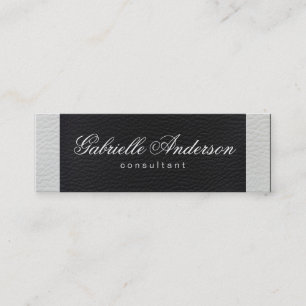Luxe Simple White and Black Leather Mini Business Card