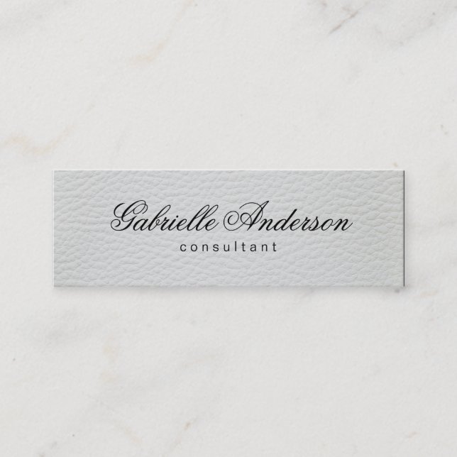 Luxe Simple White Leather Mini Business Card (Front)
