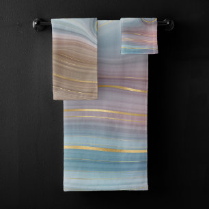 Luxe Strata   Dusty Slate Blue Taupe Pink Agate Bath Towel Set