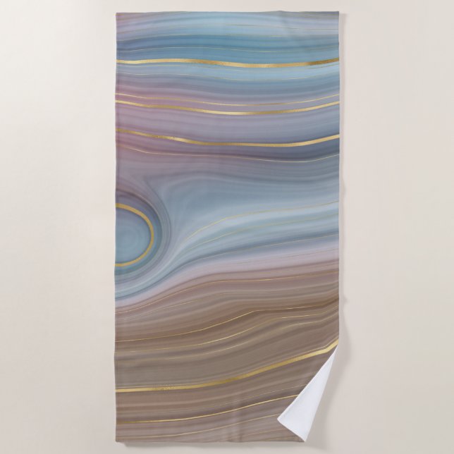 Luxe Strata | Dusty Slate Blue Taupe Pink Agate Beach Towel (Front)