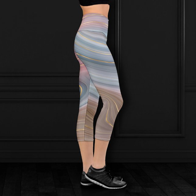 Luxe Strata | Dusty Slate Blue Taupe Pink Agate Capri Leggings (Creator Uploaded)