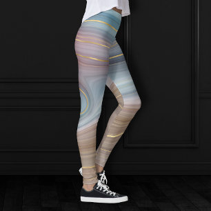 Luxe Strata   Dusty Slate Blue Taupe Pink Agate Leggings
