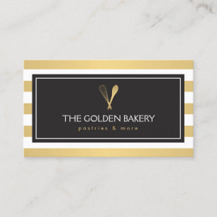 Luxe Striped Gold Whisk Spoon Logo Bakery, Chef II Business Card