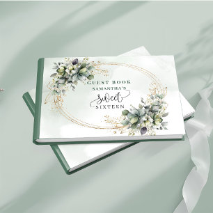 Luxe Sweet 16 boho sage green eucalyptus gold  Guest Book