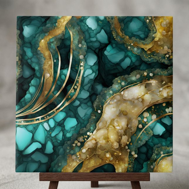 Luxe Teal Turquoise Liquid Gold Marble Agate Geode Tile (Creator Uploaded)
