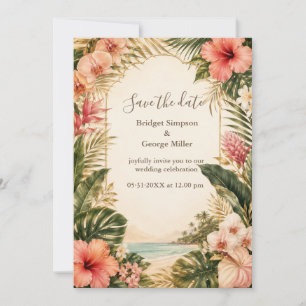 Luxe Tropical Wedding with White Plumeria Invitation