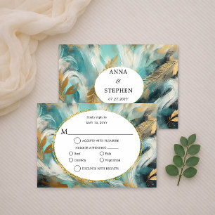 Luxe Turquoise Gold Brushstroke RSVP Card