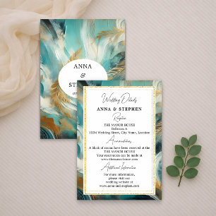 Luxe Turquoise Gold Brushstrokes Enclosure Card