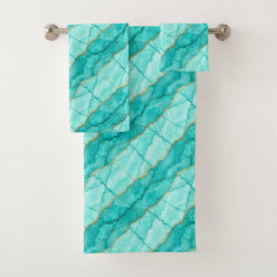 Luxe Turquoise Teal Blue and Gold Marble Towel Set