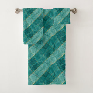 Luxe Turquoise Teal Blue and Gold Marble Towel Set