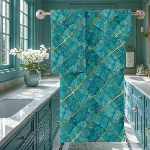 Luxe Turquoise Teal Blue and Gold Marble Towel Set