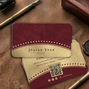 Luxe Vintage Burgundy Wine Red Glitter Shiny Gold Business Card