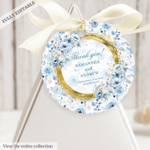 Luxe Watercolor Light Blue Gold Wedding Thank You Favour Tags