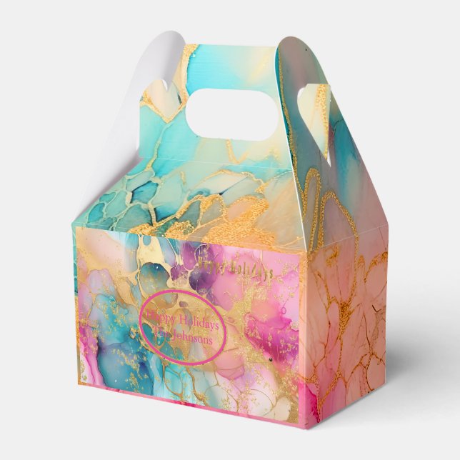 Luxe Watercolor Pink Blue and Gold Abstract  Favour Box (Front Side)