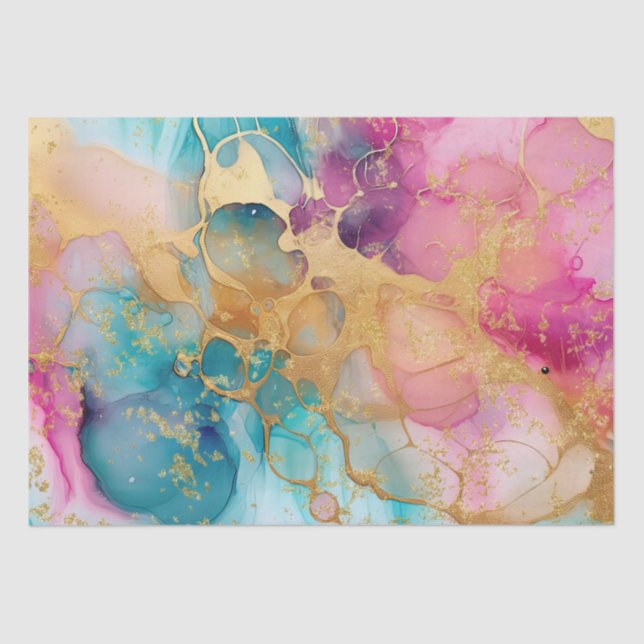 Luxe Watercolor Pink Blue and Gold Abstract  Tissue Paper (Front)