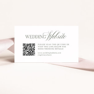 Luxe White and Sage Wedding Website QR Code Enclosure Card
