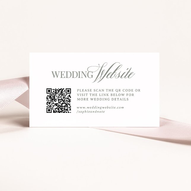 Luxe White and Sage | Wedding Website QR Code Enclosure Card (Creator Uploaded)