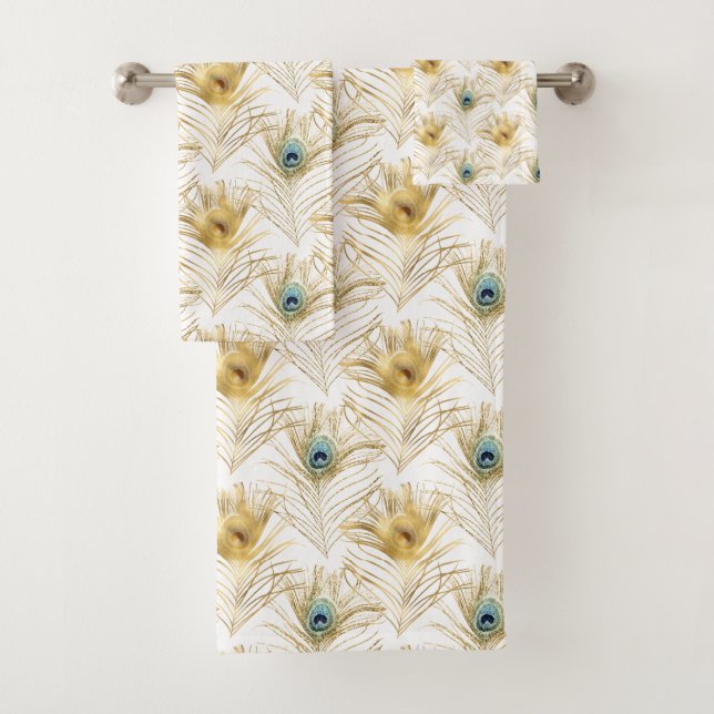 LUXE WHITE PEACOCK FEATHER TOWEL SET (Insitu)