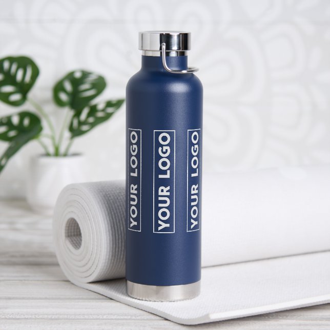 Luxe Wide Logo Pattern Navy Blue Water Bottle (Yoga)