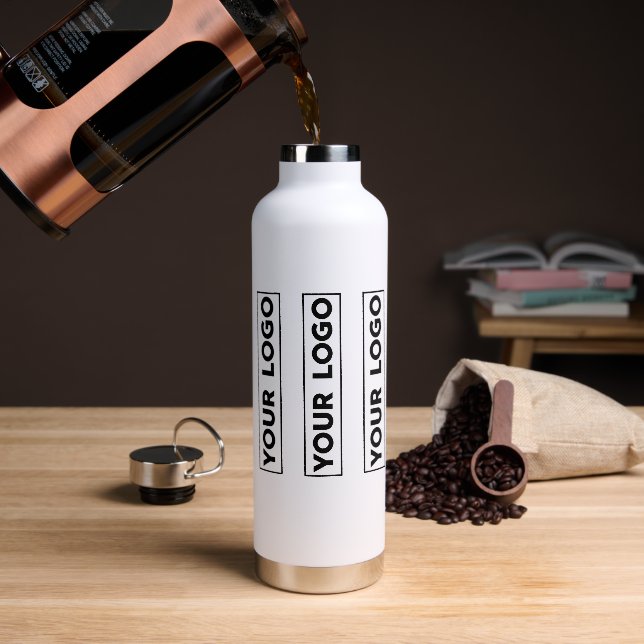 Luxe Wide Logo Pattern White Water Bottle (Coffee)