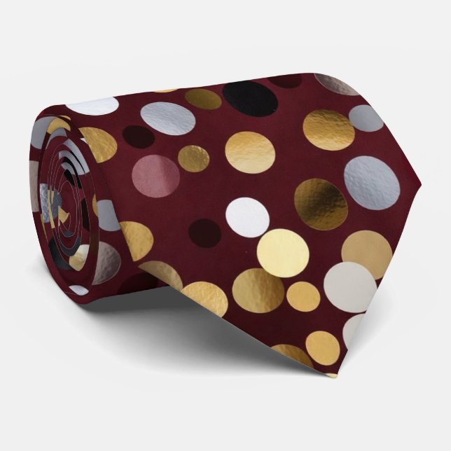  Luxe Wine Red with Gold & Silver Dot  Tie (Rolled)