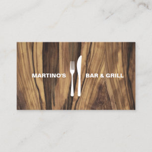 Luxe Wood Fork and Knife Logo for Chef, Catering Business Card