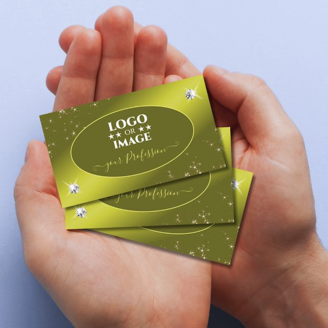 Luxe Yellow Mustard Glitter Stars Jewels with Logo Business Card (Creator Uploaded)